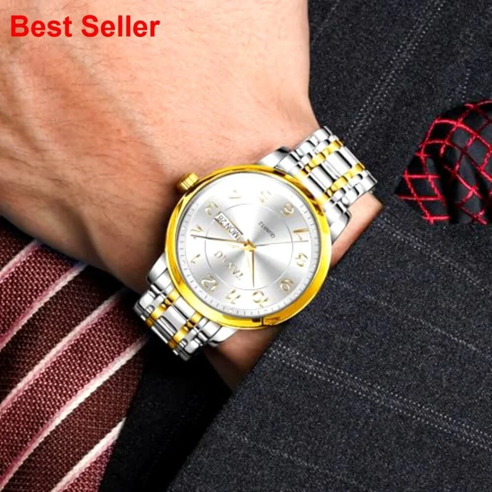 Stainless Steel Waterproof Analog Quartz Watch with Large Face